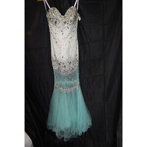 Terani couture Gown Mermaid Dress Prom New White Multi Size 4 Stud Embellished